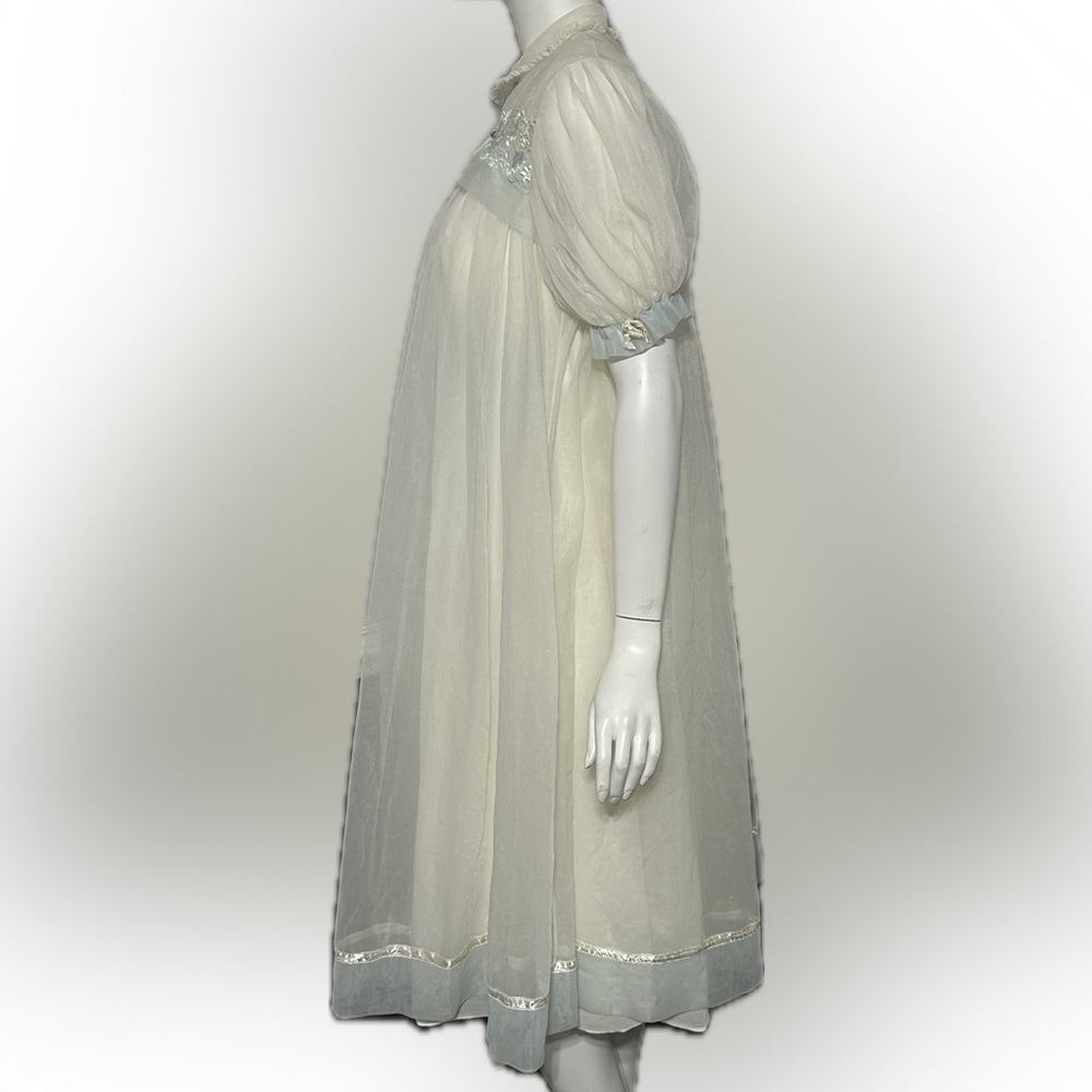 GOTHAM GOLD STRIPE Vintage Nightgown Robe Set Chiffon & Nylon White & Blue 32/S - Picture 11 of 16